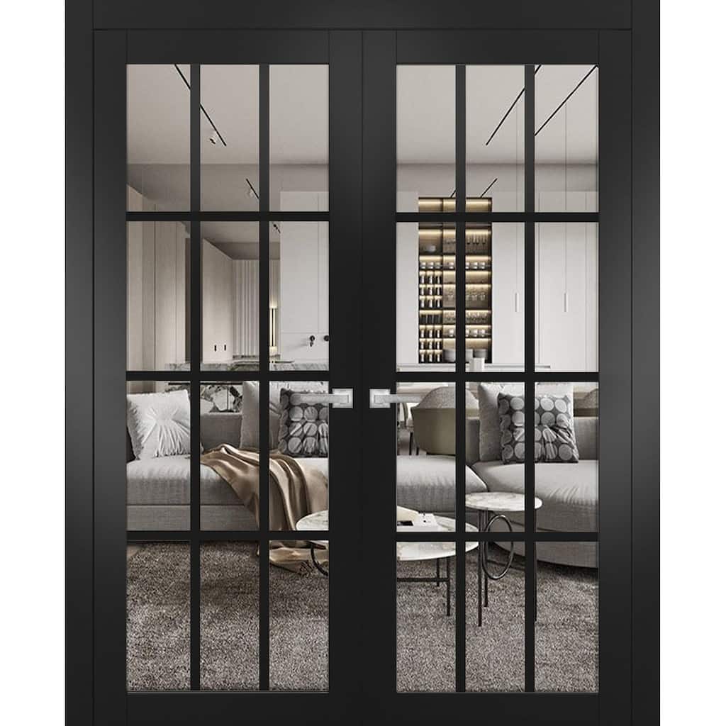 SartoDoors Felicia 3355 | Interior French Doors Double French | Solid Wood w/ Glass | Slab Only | 36x80, Matte Black