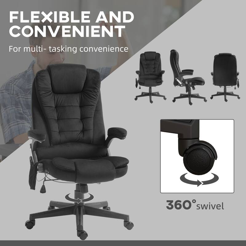 Office Chair with Heat & Massage, Velvet High Back Executive Office Chair, Computer Chair with Reclining Backrest & Remote - Black