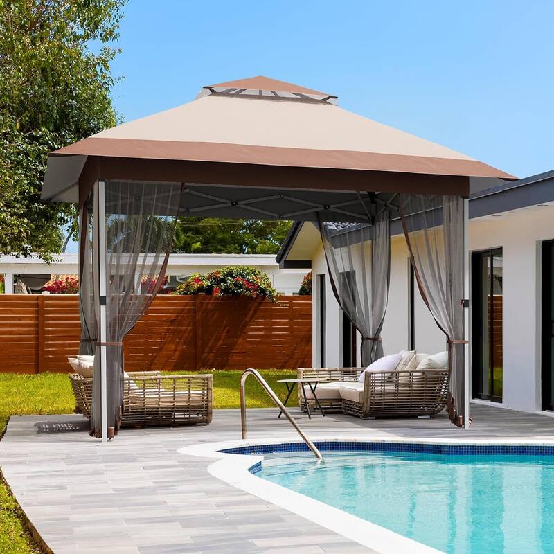 Modern Waterproof 10X10 Ft Instant Pop-Up Gazebo, All-Weather Canopy Tent for Patio, Garden, Backyard, Party - N/A - Tan