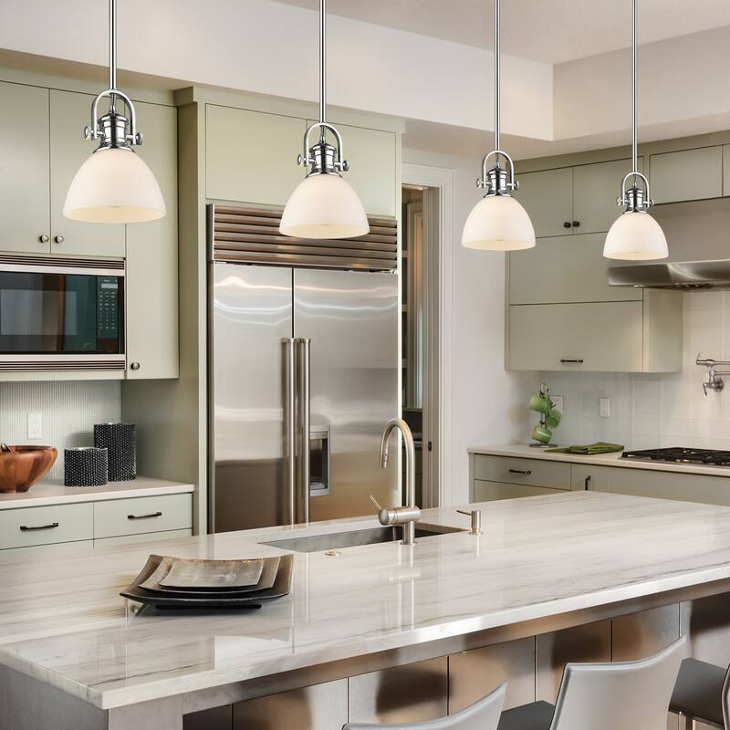 Golden Lighting Hines Single Light 6-7/8" Wide Pendant with Opal Glass