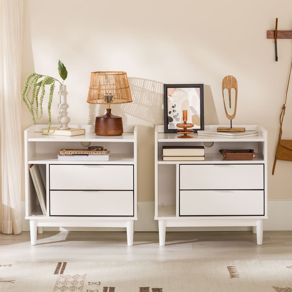 Walker Edison Modern Gallery-Top Solid Wood Nightstand (Set of 2)