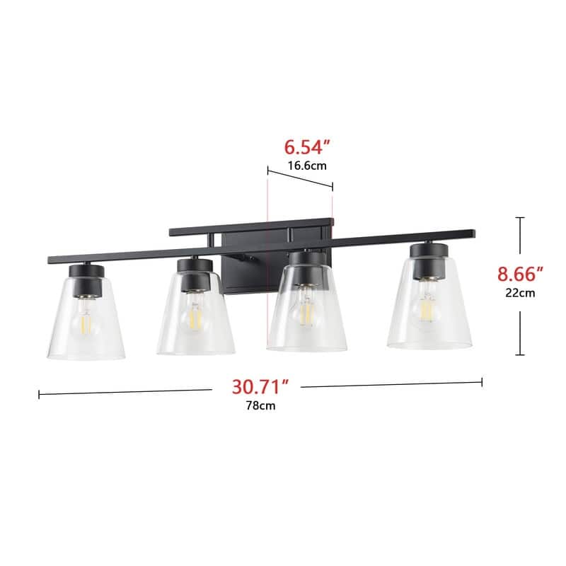 4-Light Modern Bathroom Vanity Light Fixture, Brushed Black Wall Sconce with Frosted Glass Shades