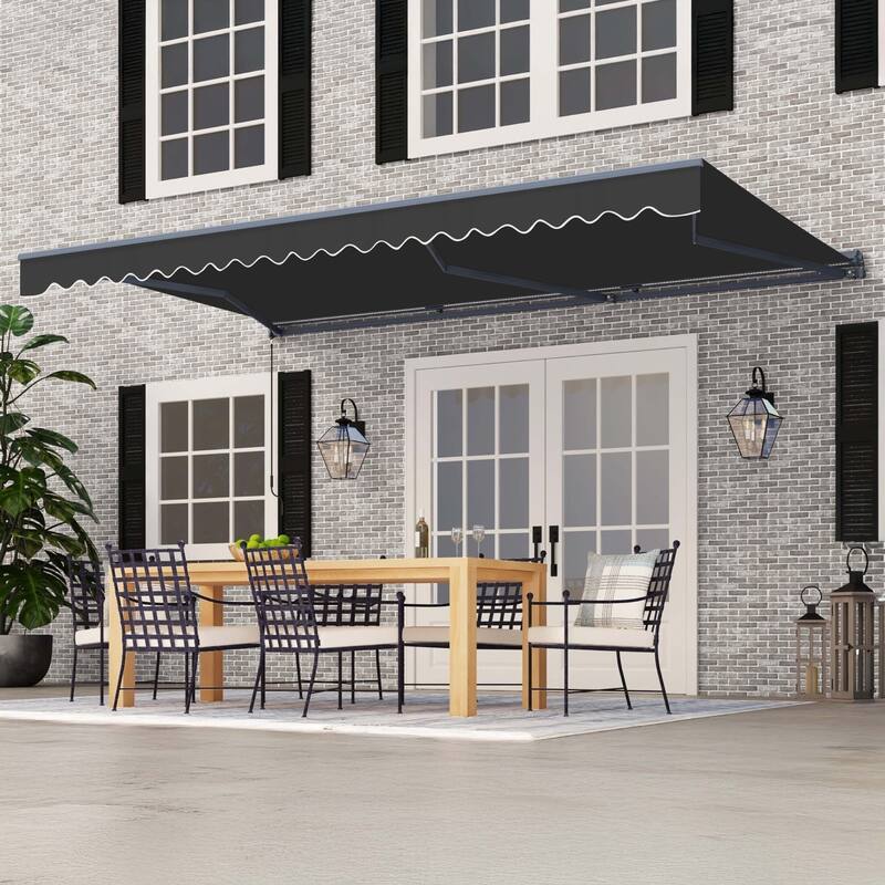 ALEKO Moroccan Semi-Cassette Motorized Patio Awning - Onyx Black - 13 x 10 Feet