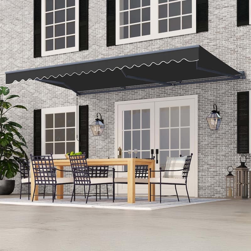 ALEKO Moroccan Semi-Cassette Motorized Patio Awning - Onyx Black - 16 x 10 Feet