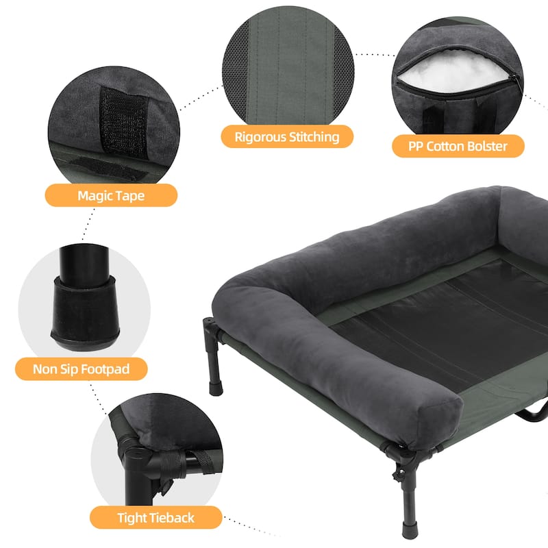 Elevated Dog Bed Bolstered Pet Raised Bed with Fleece Cushion Indoor