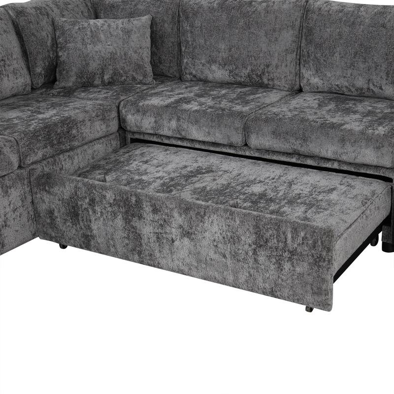 Sectional Sofa Pull-out Bed with Storage Ottoman and Charging Devices