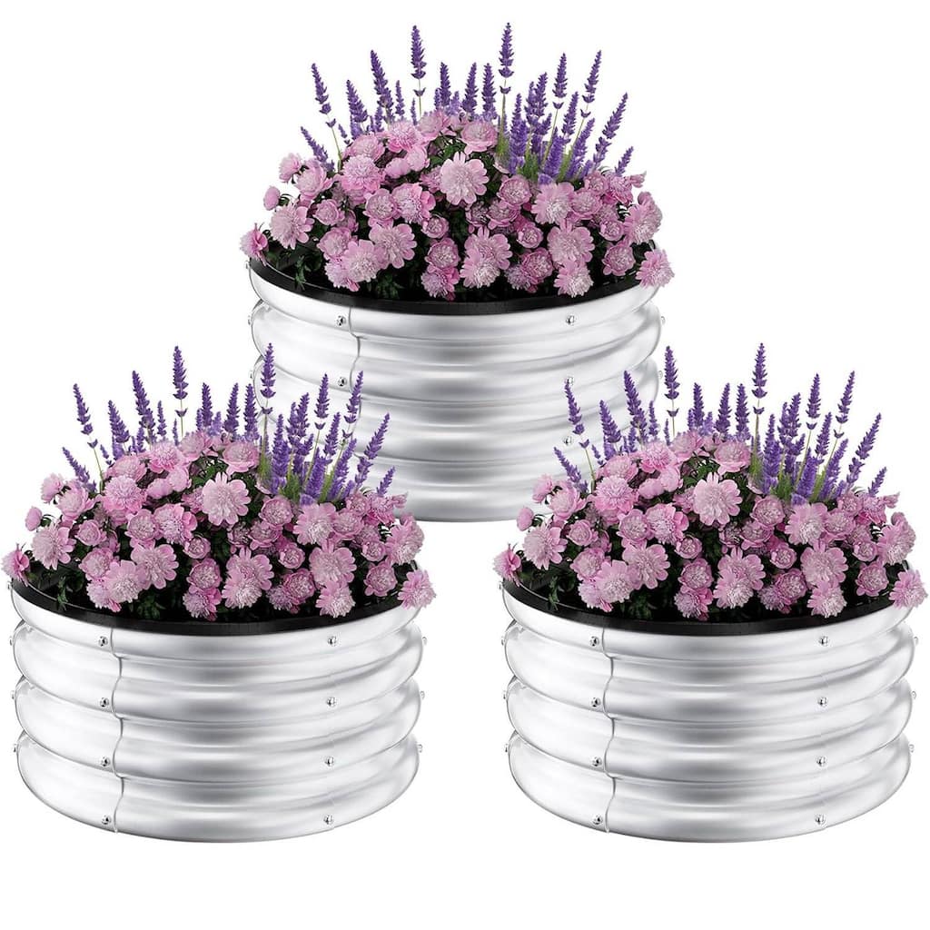3 PCS Round Galvanized Raised Garden Beds Outdoor for Flower Herb Vegetable