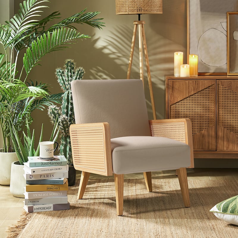 Carmina Upholstered Accent Chair with Natural Rattan Arms by HULALA HOME