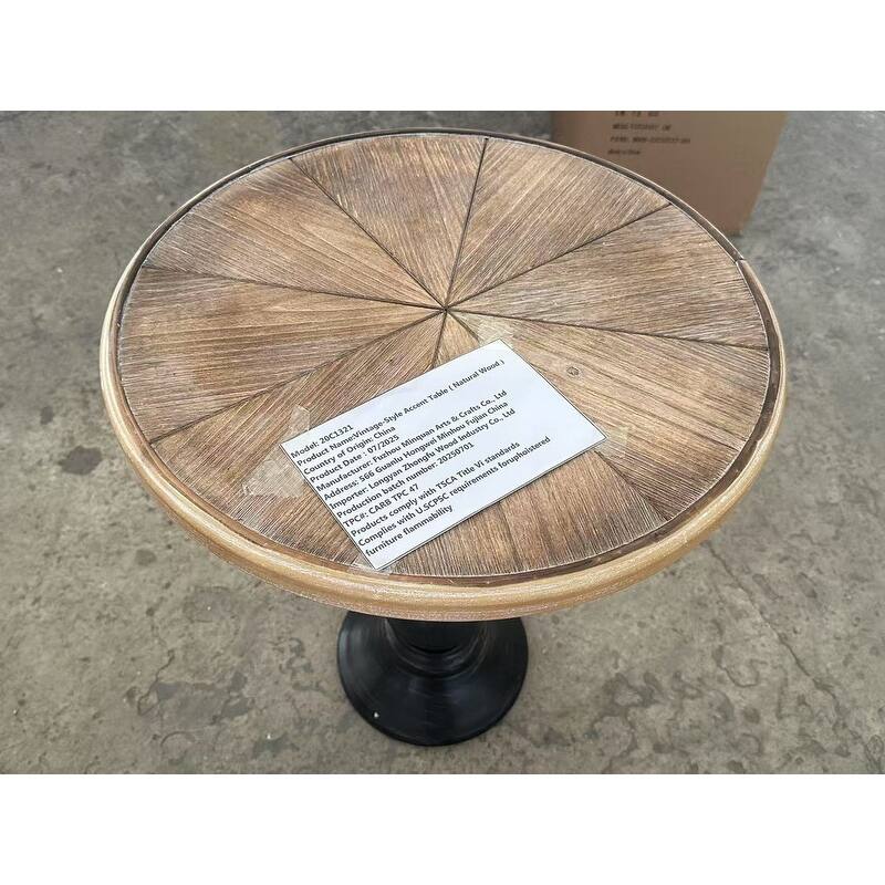 Wooden Round Side Table - Vintage Pedestal End Table for Living Room, Farmhouse Accent Table