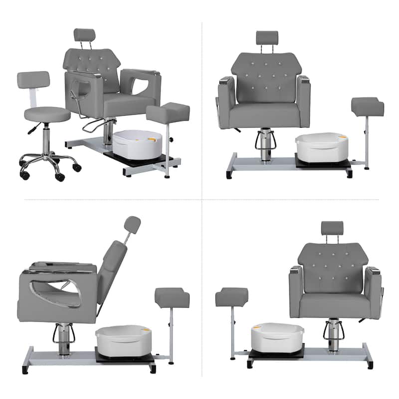 Pedicure Chair with Foot Spa Stool with Adjustable Pedicure Stand