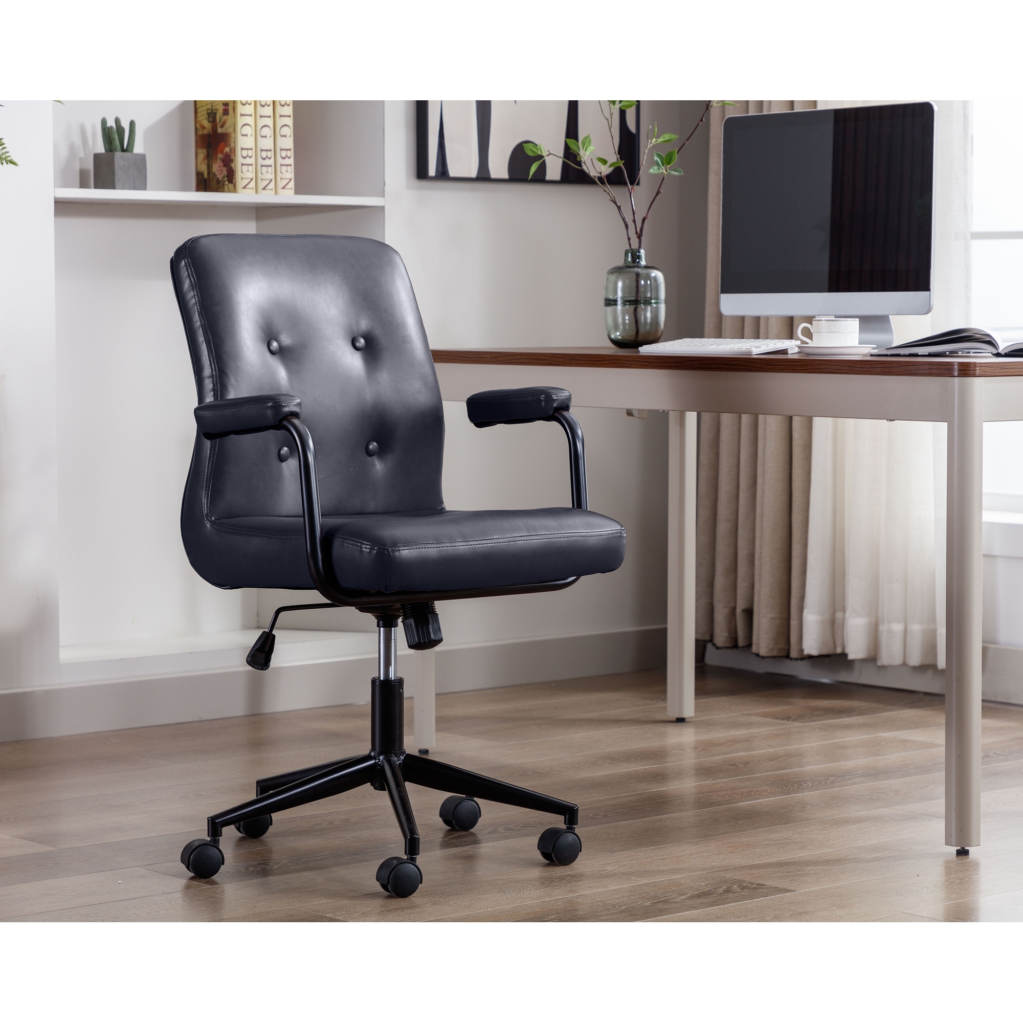 Porthos Home Ames Faux Leather Office Chair with Steel Roller Base