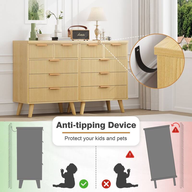 Gymojoy Fluted 5 Drawer Dresser, Modern Wood Chest of Drawers, Closet Dresser Organizer
