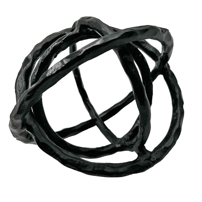 Decorative Handmade Aluminum 8 inch Abstract Round Sculpture - 8 x 6 x 6 in - Black