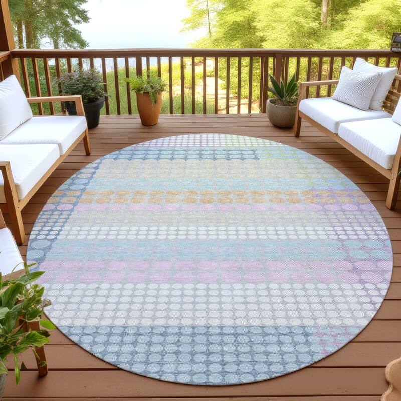 Machine Washable Indoor/ Outdoor Casual Dotty Chantille Rug - Sky - 8' x 8'