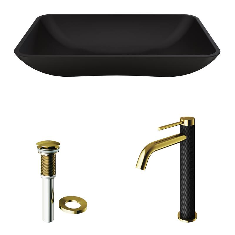 Vigo Hadyn 22" MatteShell� Vessel Bathroom Sink with 1.2 GPM Lexington - Matte Brushed Gold / Matte Black