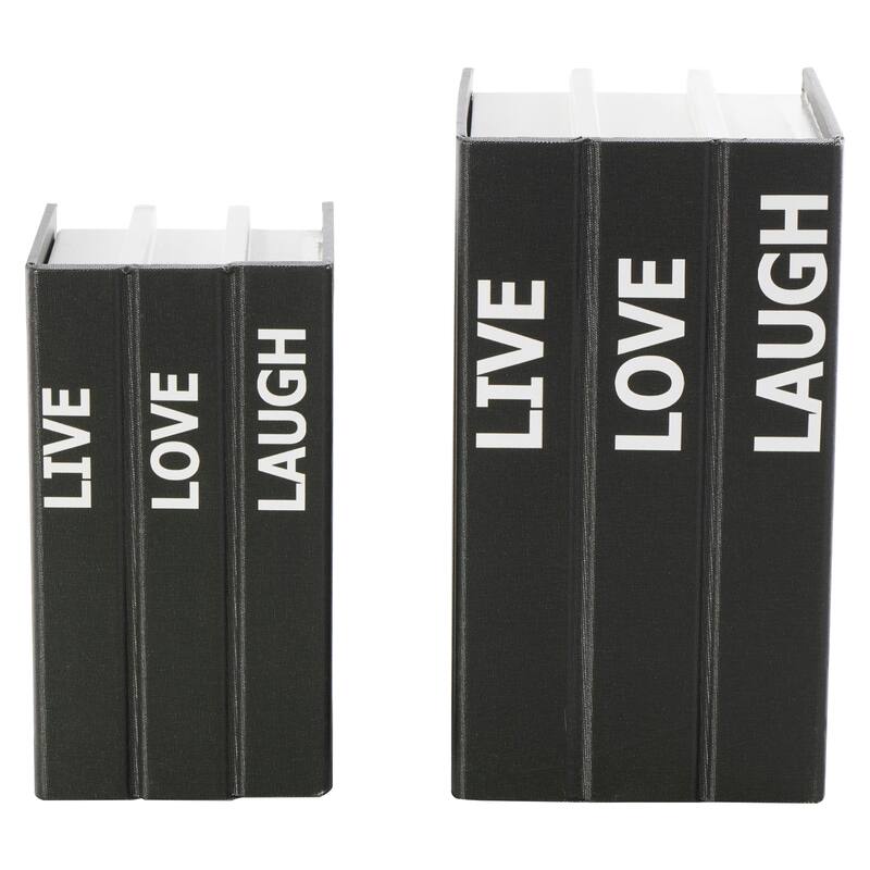 White or Black Canvas Faux Storage Book Box with Live, Laugh, Love Text (Set of 2)