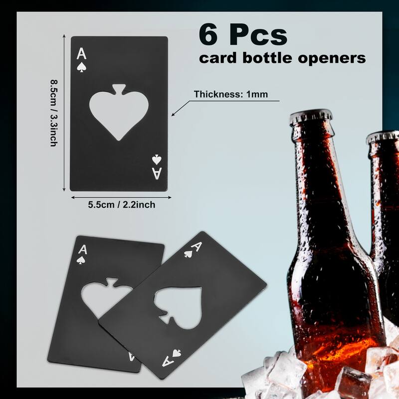 6Pcs Stainless Steel Ace of Spades Beer Bottle Opener - Black - Black