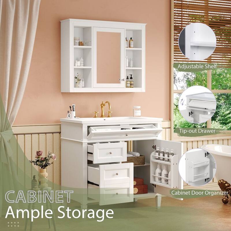 36" Modern Bathroom Vanity with Sink and Medicine Cabinet,2 Soft Closing Doors and 4 Drawers
