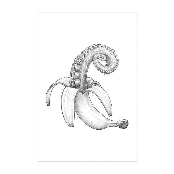 Octopus banana b w Illustrations Animals Banana Art Print/Poster Bed