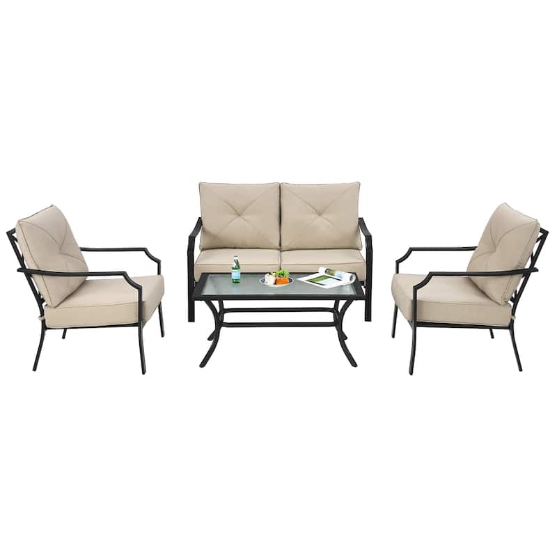 4 PCS Patio Furniture Set Cushion Sofa Loveseat Sectional Garden Deck - 54'' x 33'' x 34''