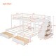 preview thumbnail 5 of 9, Full Over Twin & Twin Bunk Bed with Drawers, Triple Bunk Bed with Guardrails, Pine Wooden Bed with Staircase, White