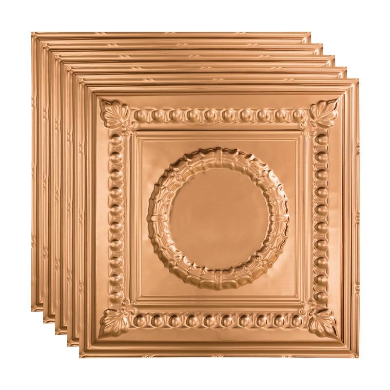 FASÄDE Rosette Decorative Vinyl 2ft x 2ft Lay in Ceiling Panel in Polished Copper (5 Pack) - 5 Pack - Polished Copper