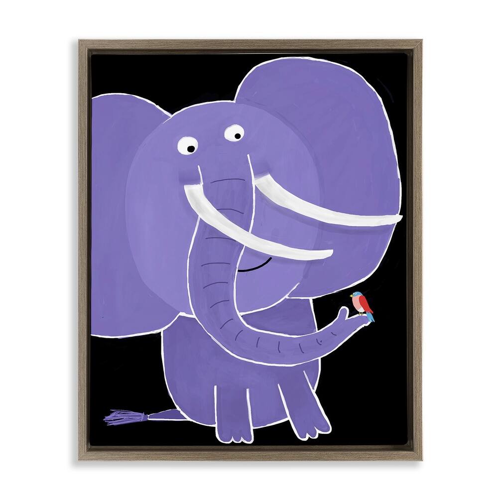 Stupell Elephant & Bird on Black Framed Floater Canvas Wall Art Design By Carla Daly