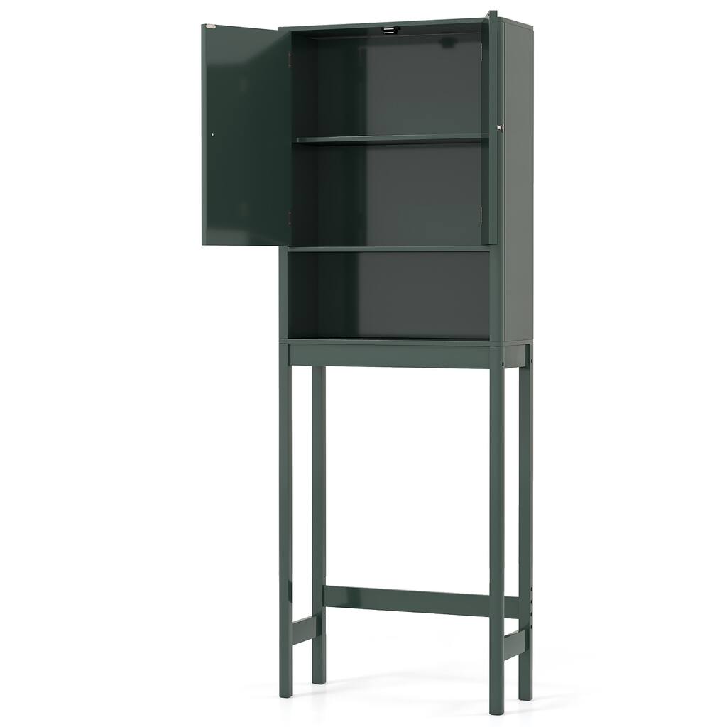 Over the Toilet Storage Cabinet with Double Doors and Adjustable Shelves Bathroom Organizer Green - 23.5" x 9" x 66"