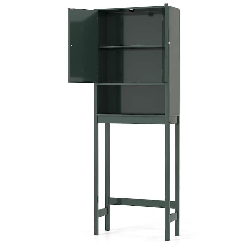 Over the Toilet Storage Cabinet with Double Doors and Adjustable Shelves Bathroom Organizer Green - 23.5" x 9" x 66"