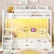 preview thumbnail 15 of 23, Twin over Full Bunk Bed with Storage Shelves, LED Light and Charging Station, Solid Wood Floor Bunk Bedframe w/a Drawer & Ladder
