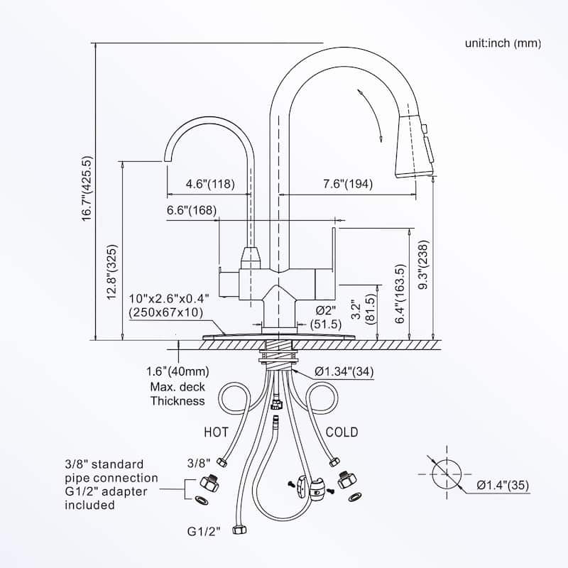 WOWOW 3 Function Pull Down Sprayer kitchen Faucet with Filter Spout