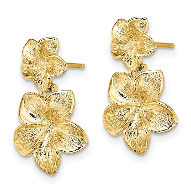 Curata 14k Yellow Gold Double Plumeria Flower Drop Post Earrings 20x12.7mm