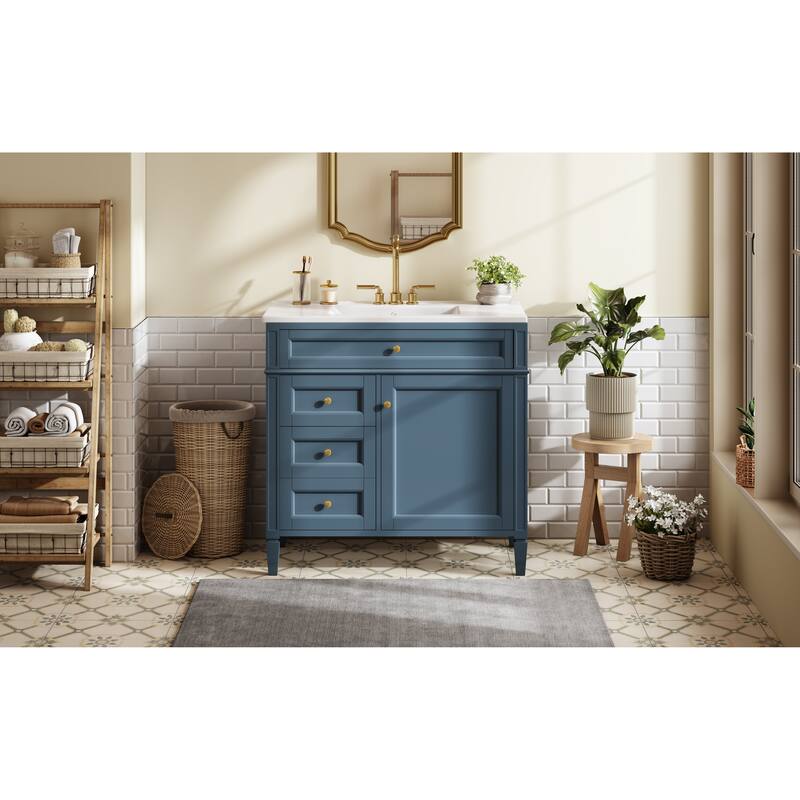 GDFStudio - Carradine Modern Freestanding Bathroom Vanity with Ceramic Sink and 2 Drawers & a Tip-out Drawer - 36'W