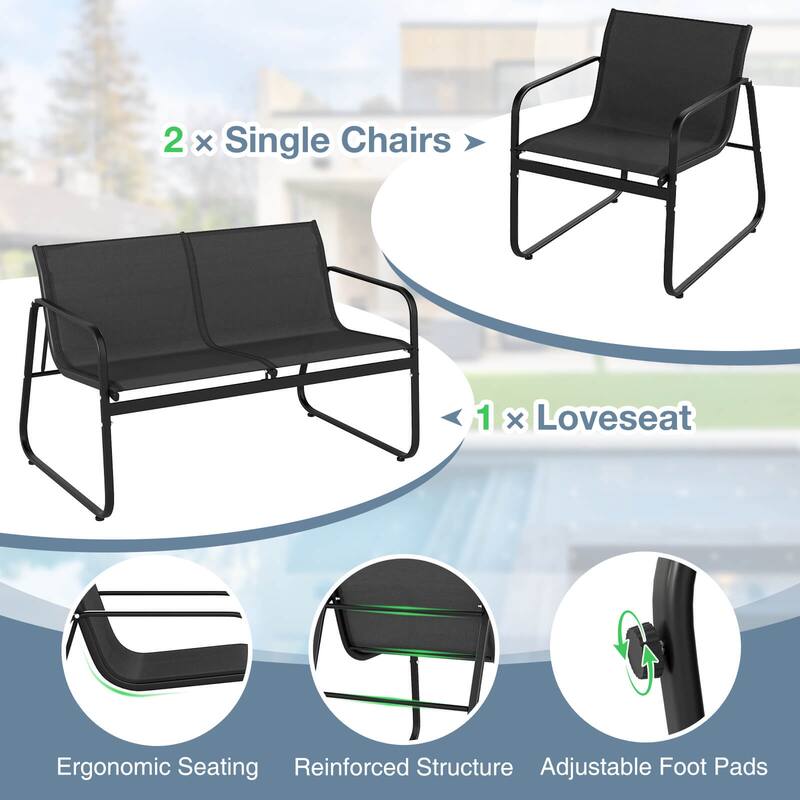 Costway 4 PCS Patio Furniture Set Fabric Lawn Chairs and Loveseat with - See Details