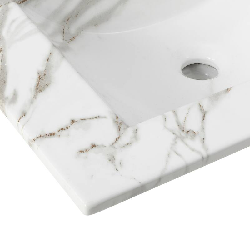 Aubert 3-Hole Classic Contemporary Rectangular Ceramic Single Sink Basin Vanity Top, by JONATHAN Y