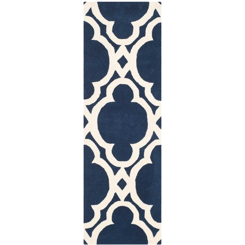 SAFAVIEH Handmade Chatham Naemi Modern Wool Rug - 2'3" x 7' Runner - Dark Blue/Ivory
