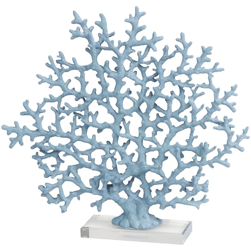 Resin Coral Decorative Sculpture with Clear Resin Base - White or Blue - Roche River Decor