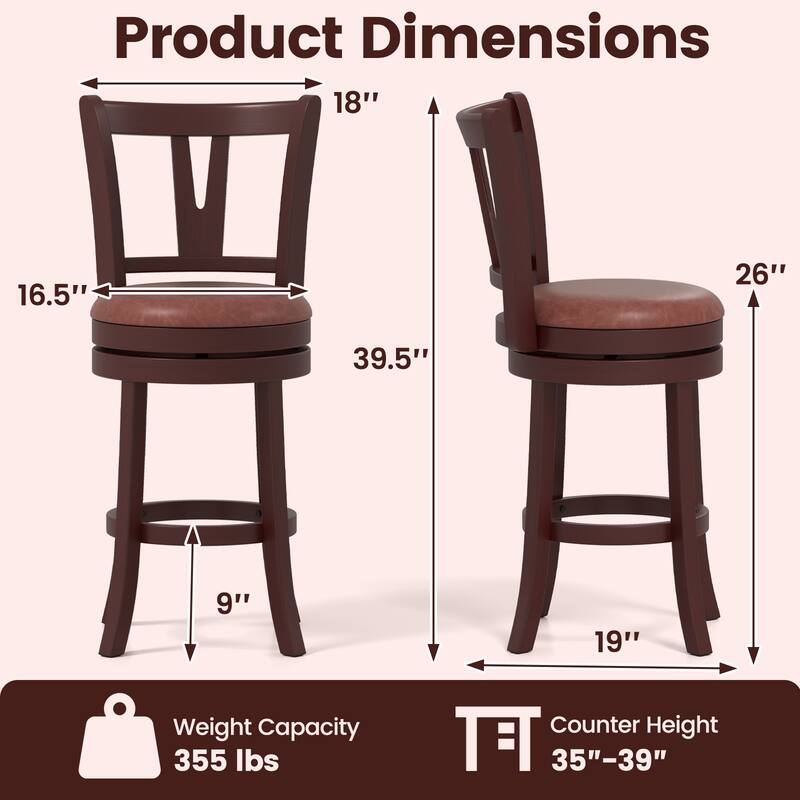 Gymax 26'' Counter Height Swivel Barstools Set of 4 High Backs &