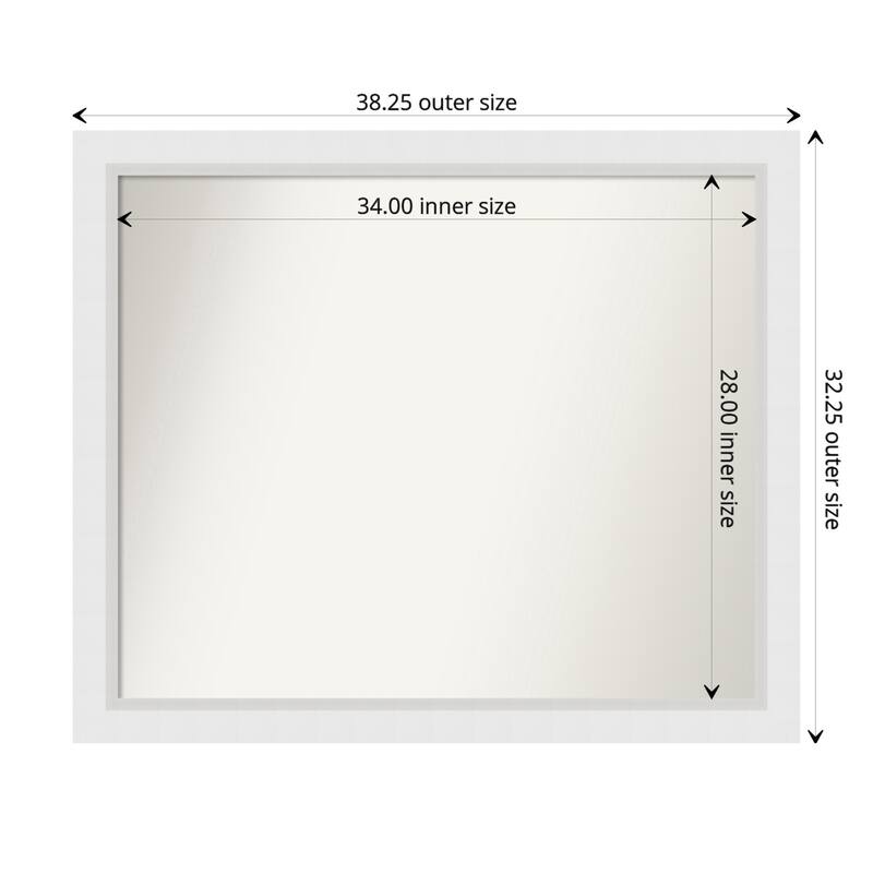 Blanco White Framed Non-Beveled Custom Wall Mirror, Bathroom Vanity Mirror - Outer Size: 38.25 x 32.25