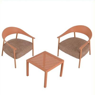 Modern 2-Piece Accent Chair Set with Coffee Table - Apricot Brown PP & Steel Frame Sofa Set, Soft Cushioned Seating