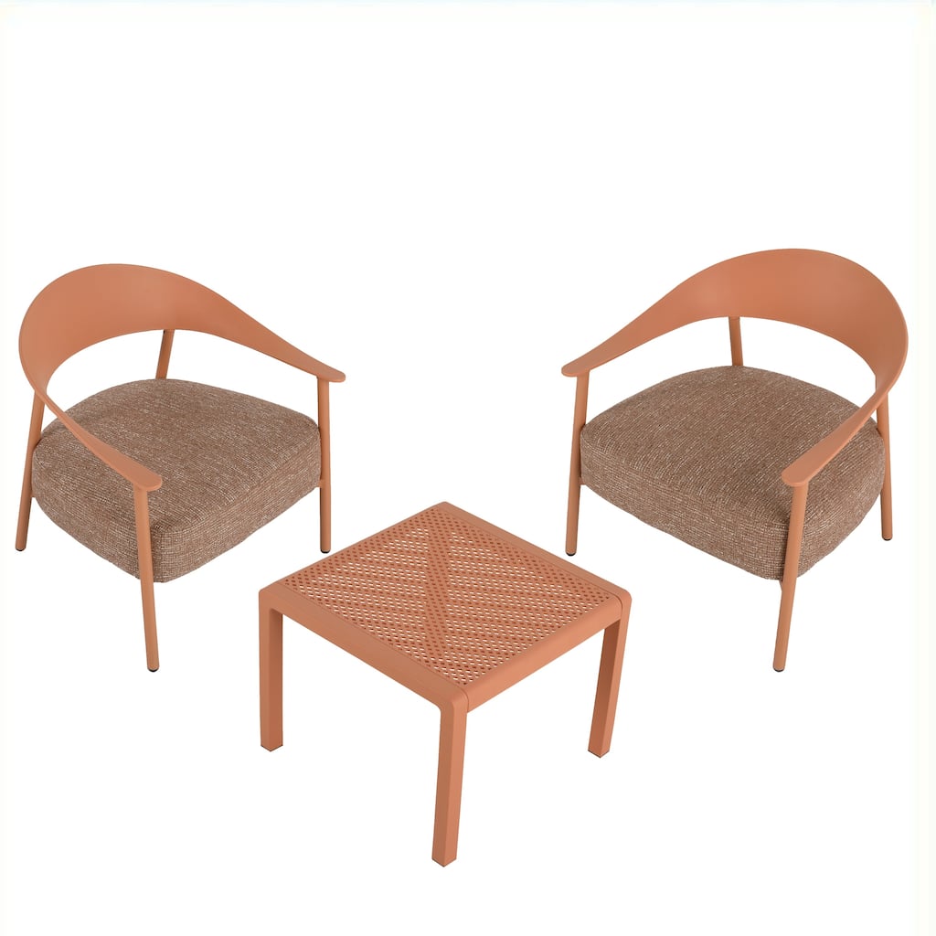 Modern 2-Piece Accent Chair Set with Coffee Table - PP & Steel Frame Sofa Set, Soft Cushioned Seating (2 Chairs + 1 Table)