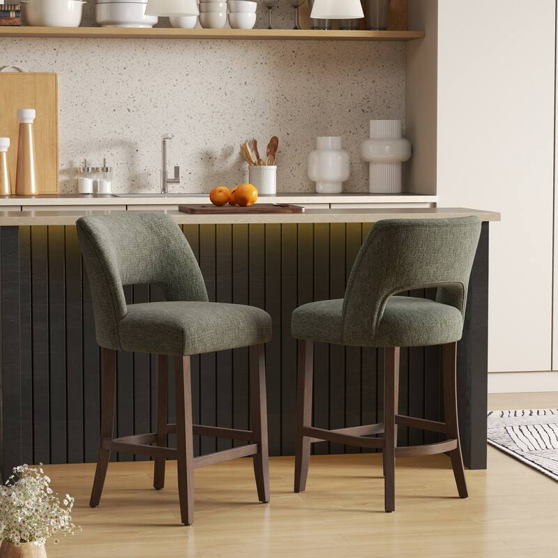 Set of 2/4/6,Upholstered Counter Height Bar Stools,Modern Counter Stools with Wood Legs for Kitchen Island Dining Room Bar - Set of 2 - Green