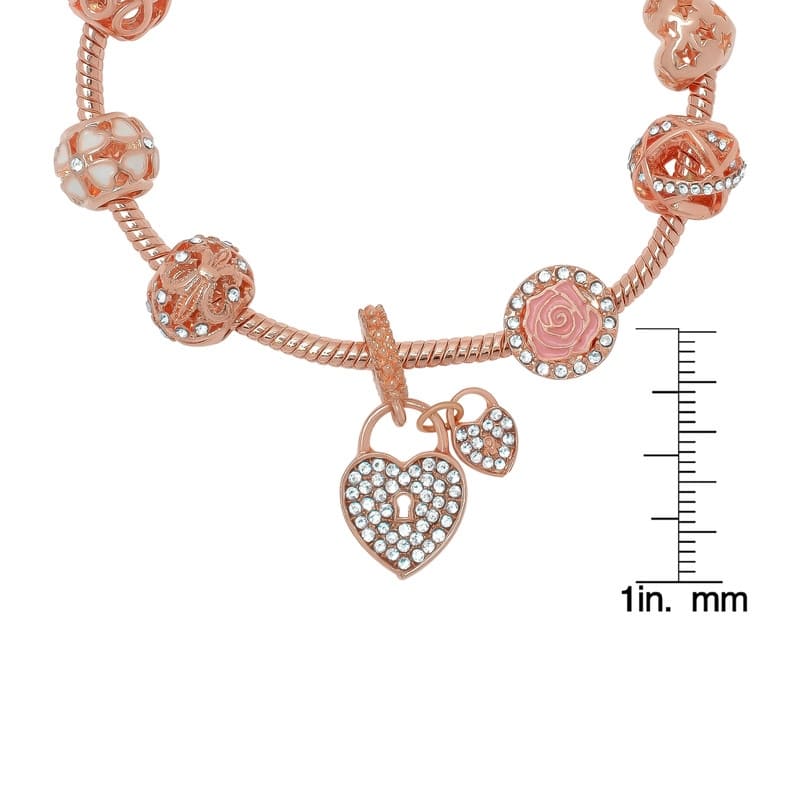 Victoria Townsend Rose Gold Plated Heart & Crystal Charm Bracelet