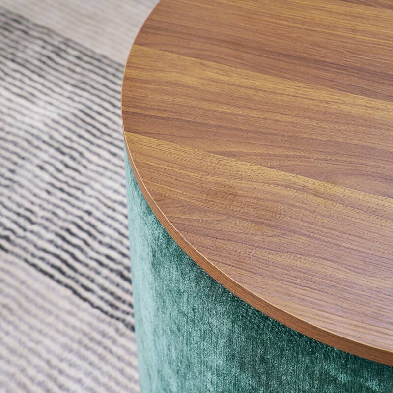 Roomfitters 2-Piece Round Chenille Storage Ottoman Set with Drum-Shaped Stool and MDF Top, Hidden Compartment