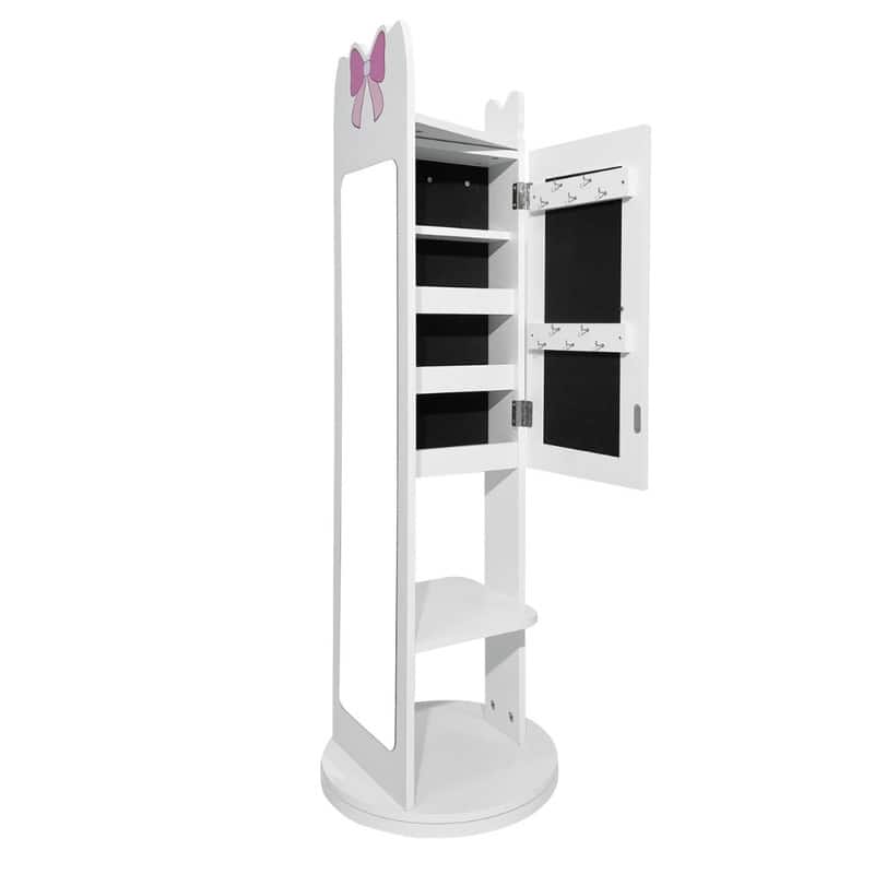 Kids MDF Jewelry Cabinet In White Jewelry Armoire With Rotatable Base, 1 Door And 1 Shelf - N/A - White