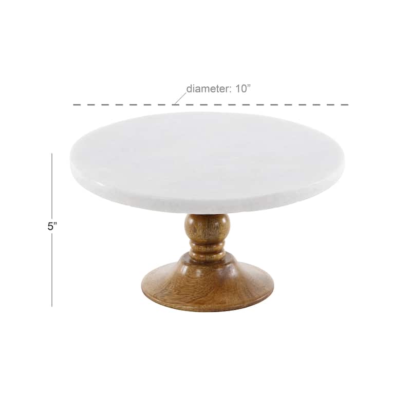 Mango Wood Cake Stand with Wood Base - White - Roche River Decor