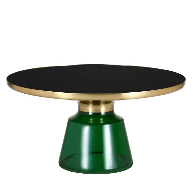 30-Inch Round Coffee Table Glass/Stone Tabletop with Gold Iron Rim Frame Glass Pedestal Base