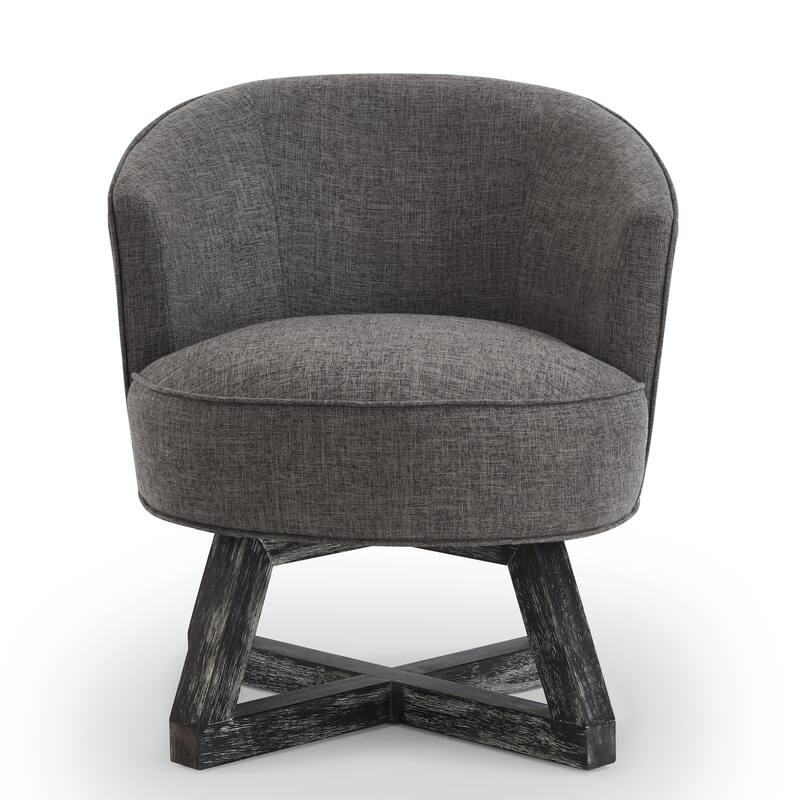 Modern 27" Linen Upholstered 360° Swivel Barrel Chair with Cross-Shaped Base and Solid Wood Legs