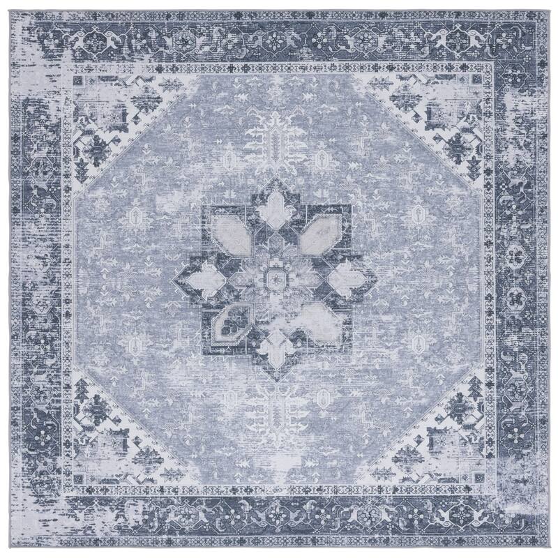 SAFAVIEH, Tucson Machine Washable Slip Resistant Therese Oriental Medallion - 3' Square - Grey