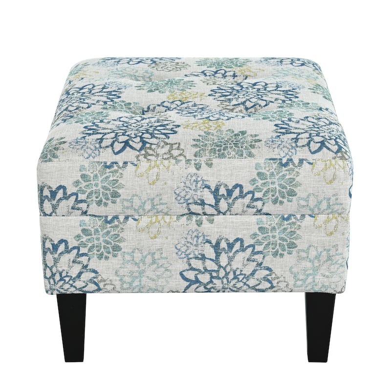 Roomfitters Tufted Upholstered Rectangular Ottoman Bench, Tropical Print Accent Footrest Table, Multicolor